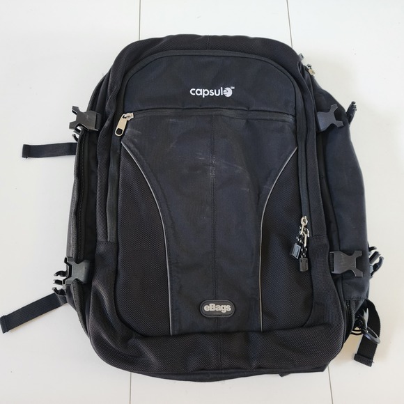 eBags Black Nylon Travel Backpack Laptop Bag with Orange Lining (Logo)